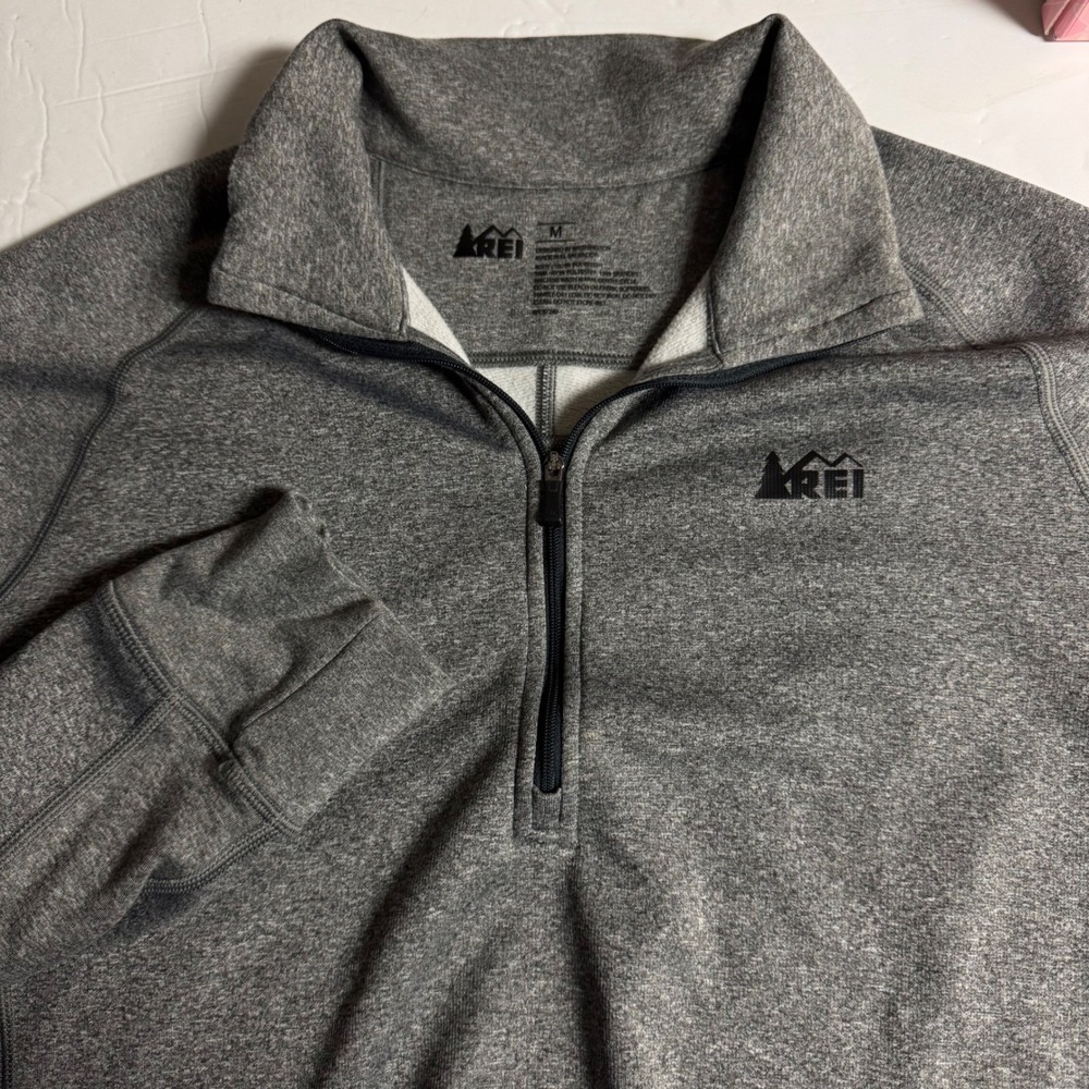 REI‎ Mens Quarter Zip Pullover Fleece Gray Size Medium Long Sleeve Casual